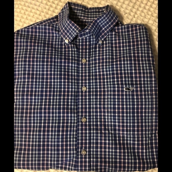 Vineyard Vines Slim Fit Tucker Plaid Shirt L Casual Button Down Blue - Picture 1 of 4